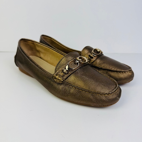 Coach Fortunata Gold-Tone Metallic Leather Loafers Shoes A3791 Women's Size 9B - Picture 1 of 11